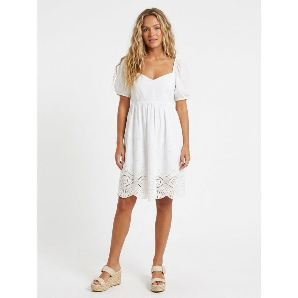Adrianna Papell White Eyelet Puff Sleeve Cotton Mini Dress NWT Graduation 8